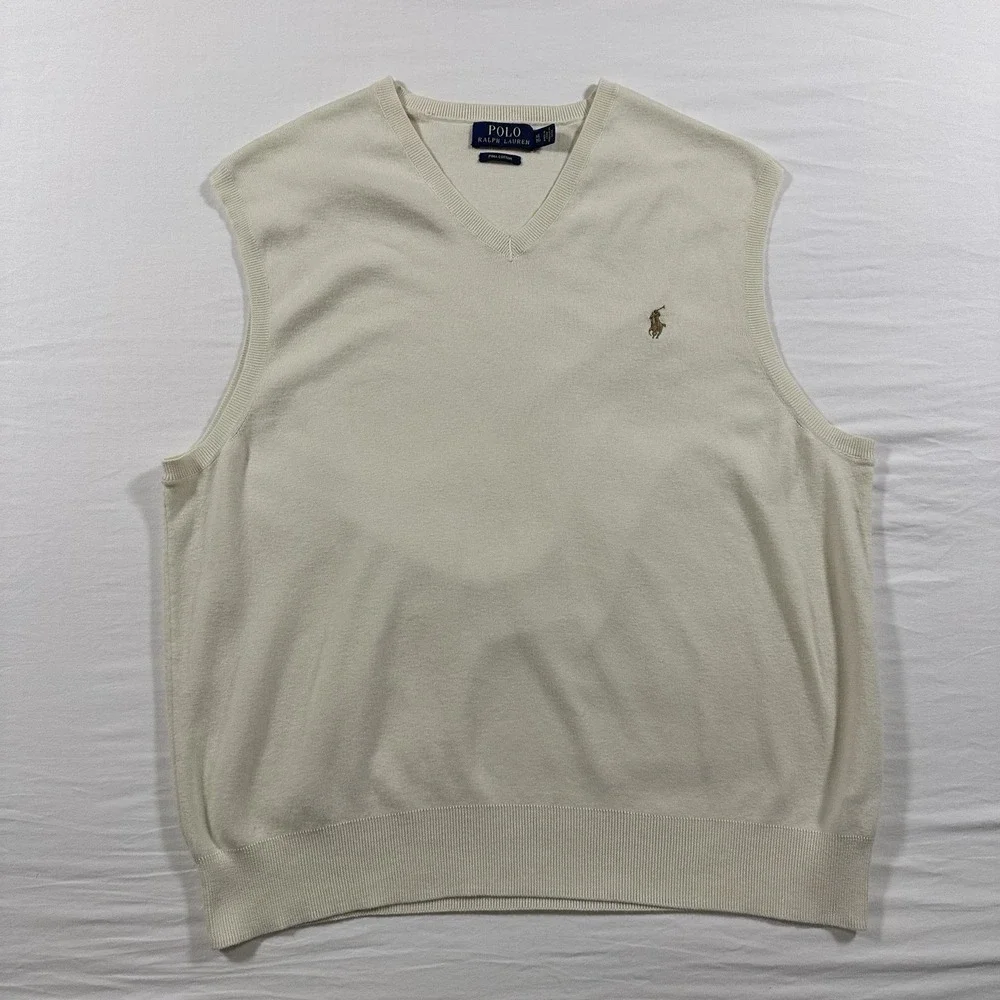 Polo Ralph Lauren Sleeveless Soft Cream Sweater Vest 100%‎ Pima Cotton Size XL